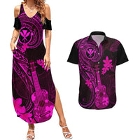 Hawaii Couples Matching Summer Maxi Dress and Hawaiian Shirt Ukulele Mix Polynesian Plumeria Pink Version LT14 Pink - Polynesian Pride