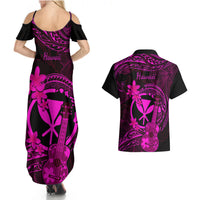 Hawaii Couples Matching Summer Maxi Dress and Hawaiian Shirt Ukulele Mix Polynesian Plumeria Pink Version LT14 - Polynesian Pride
