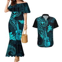 Hawaii Couples Matching Mermaid Dress and Hawaiian Shirt Ukulele Mix Polynesian Plumeria Turquoise Version LT14 Turquoise - Polynesian Pride