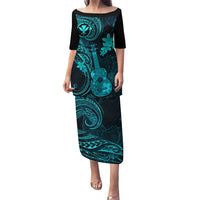 Hawaii Puletasi Ukulele Mix Polynesian Plumeria Turquoise Version LT14 Long Dress Turquoise - Polynesian Pride