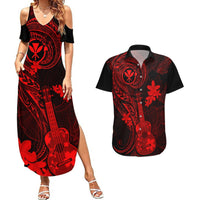 Hawaii Couples Matching Summer Maxi Dress and Hawaiian Shirt Ukulele Mix Polynesian Plumeria Red Version LT14 Red - Polynesian Pride