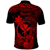 Hawaii Polo Shirt Ukulele Mix Polynesian Plumeria Red Version LT14 - Polynesian Pride