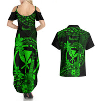 hawaii-couples-matching-summer-maxi-dress-and-hawaiian-shirt-ukulele-mix-polynesian-plumeria-green-version