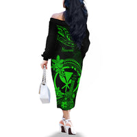 hawaii-off-the-shoulder-long-sleeve-dress-ukulele-mix-polynesian-plumeria-green-version