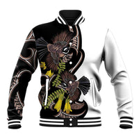 New Zealand Valentines Day Baseball Jacket Piwakawaka Lovers Maori Koru Tattoo LT14 Unisex Black - Polynesian Pride