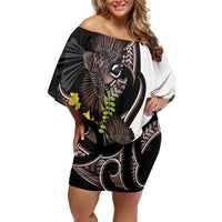 New Zealand Valentines Day Family Matching Off Shoulder Short Dress and Hawaiian Shirt Piwakawaka Lovers Maori Koru Tattoo - Polynesian Pride