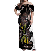 New Zealand Valentines Day Off Shoulder Maxi Dress Piwakawaka Lovers Maori Koru Tattoo - Polynesian Pride