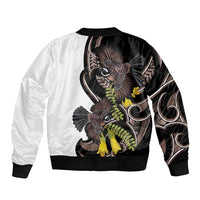 New Zealand Valentines Day Sleeve Zip Bomber Jacket Piwakawaka Lovers Maori Koru Tattoo - Polynesian Pride