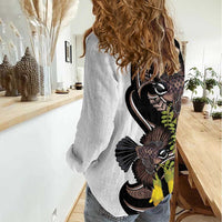 New Zealand Valentines Day Women Casual Shirt Piwakawaka Lovers Maori Koru Tattoo - Polynesian Pride