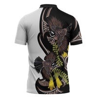 New Zealand Valentines Day Zipper Polo Shirt Piwakawaka Lovers Maori Koru Tattoo - Polynesian Pride