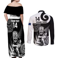 Custom New Zealand Silver Fern Rugby Couples Matching Off Shoulder Maxi Dress and Long Sleeve Button Shirts Go Champions NZ All Black Maori Koru LT14 - Polynesian Pride