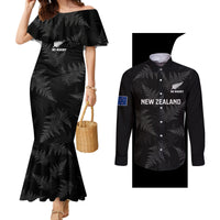 New Zealand Silver Fern Rugby Couples Matching Mermaid Dress and Long Sleeve Button Shirts 2023 Go Aotearoa Champions World Cup LT14 Black - Polynesian Pride