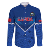 Samoa Rugby Family Matching Mermaid Dress and Hawaiian Shirt 2023 Go Manu Samoa LT14 Dad's Shirt - Long Sleeve Blue - Polynesian Pride