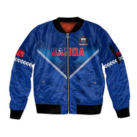 Samoa Rugby Sleeve Zip Bomber Jacket 2023 Go Manu Samoa LT14 Unisex Blue - Polynesian Pride