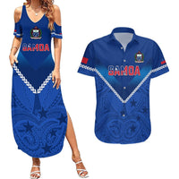 Custom Samoa Rugby Couples Matching Summer Maxi Dress and Hawaiian Shirt 2023 Go Manu Samoa LT14 Blue - Polynesian Pride