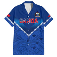 Custom Samoa Rugby Family Matching Puletasi Dress and Hawaiian Shirt 2023 Go Manu Samoa LT14 Dad's Shirt - Short Sleeve Blue - Polynesian Pride