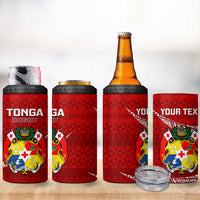 Personalised Tonga Rugby 4 in 1 Can Cooler Tumbler Ikale Tahi Tongan Ngatu Pattern