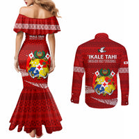 Tonga Rugby Couples Matching Mermaid Dress and Long Sleeve Button Shirts 2023 Ikale Tahi Tongan Ngatu Pattern LT14 - Polynesian Pride