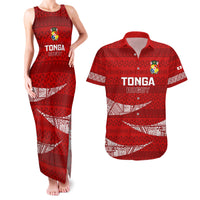 Tonga Rugby Couples Matching Tank Maxi Dress and Hawaiian Shirt 2023 Ikale Tahi Tongan Ngatu Pattern LT14 Red - Polynesian Pride