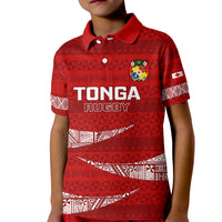 Tonga Rugby Kid Polo Shirt 2023 Ikale Tahi Tongan Ngatu Pattern LT14 Kid Red - Polynesian Pride