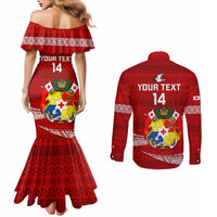 Custom Tonga Rugby Couples Matching Mermaid Dress and Long Sleeve Button Shirts 2023 Ikale Tahi Tongan Ngatu Pattern LT14 - Polynesian Pride