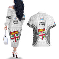 Fiji Rugby Couples Matching Off The Shoulder Long Sleeve Dress and Hawaiian Shirt 2023 Go Champions World Cup Fijian Tapa Pattern LT14 - Polynesian Pride