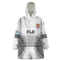 Fiji Rugby Wearable Blanket Hoodie 2023 Go Champions World Cup Fijian Tapa Pattern LT14 One Size White - Polynesian Pride
