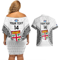 Custom Fiji Rugby Couples Matching Off Shoulder Short Dress and Hawaiian Shirt 2023 Go Champions World Cup Fijian Tapa Pattern LT14 - Polynesian Pride
