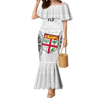 Custom Fiji Rugby Mermaid Dress 2023 Go Champions World Cup Fijian Tapa Pattern LT14 Women White - Polynesian Pride