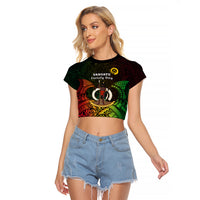 Personalised Vanuatu Family Day Raglan Cropped T Shirt Happy 26 December Vanuatuan Pig Tusk LT14 Female Black - Polynesian Pride