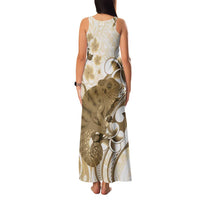 Brown And White Hawaii Chameleon Family Matching Tank Maxi Dress and Hawaiian Shirt Plumeria Polynesian Tribal Art