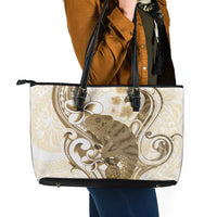 Brown And White Hawaii Chameleon Leather Tote Bag Plumeria Polynesian Tribal Art