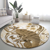 Brown And White Hawaii Chameleon Round Carpet Plumeria Polynesian Tribal Art LT14 - Polynesian Pride