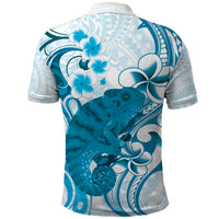 Cyan And White Hawaii Chameleon Polo Shirt Plumeria Polynesian Tribal Art LT14 - Polynesian Pride