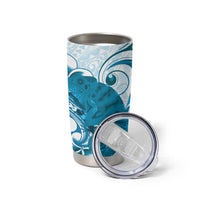 Cyan And White Hawaii Chameleon Tumbler Cup Plumeria Polynesian Tribal Art
