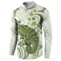 Green And White Hawaii Chameleon Button Sweatshirt Plumeria Polynesian Tribal Art LT14 - Polynesian Pride