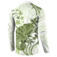 Green And White Hawaii Chameleon Button Sweatshirt Plumeria Polynesian Tribal Art LT14 - Polynesian Pride