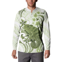 Green And White Hawaii Chameleon Button Sweatshirt Plumeria Polynesian Tribal Art LT14 - Polynesian Pride
