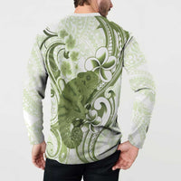 Green And White Hawaii Chameleon Button Sweatshirt Plumeria Polynesian Tribal Art LT14 - Polynesian Pride