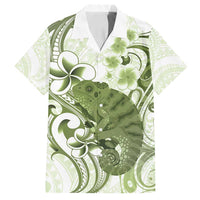 Green And White Hawaii Chameleon Family Matching Puletasi and Hawaiian Shirt Plumeria Polynesian Tribal Art