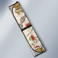 Beige Palaka Hawaii Mele Kalikimaka Auto Sun Shade Ohia Lehua Shell Leis Funny Gingerbread Santa - Polynesian Pride