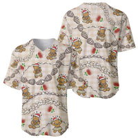 Beige Palaka Hawaii Mele Kalikimaka Baseball Jersey Ohia Lehua Shell Leis Funny Gingerbread Santa LT14 - Polynesian Pride