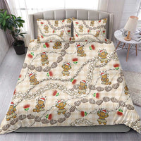 Beige Palaka Hawaii Mele Kalikimaka Bedding Set Ohia Lehua Shell Leis Funny Gingerbread Santa - Polynesian Pride
