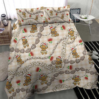 Beige Palaka Hawaii Mele Kalikimaka Bedding Set Ohia Lehua Shell Leis Funny Gingerbread Santa - Polynesian Pride