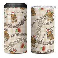 Beige Palaka Hawaii Mele Kalikimaka 4 in 1 Can Cooler Tumbler Ohia Lehua Shell Leis Funny Gingerbread Santa - Polynesian Pride