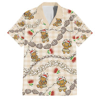 Beige Palaka Hawaii Mele Kalikimaka Family Matching Long Sleeve Bodycon Dress and Hawaiian Shirt Ohia Lehua Shell Leis Funny Gingerbread Santa - Polynesian Pride