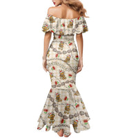 Beige Palaka Hawaii Mele Kalikimaka Family Matching Mermaid Dress and Hawaiian Shirt Ohia Lehua Shell Leis Funny Gingerbread Santa - Polynesian Pride