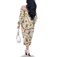 Beige Palaka Hawaii Mele Kalikimaka Family Matching Off The Shoulder Long Sleeve Dress and Hawaiian Shirt Ohia Lehua Shell Leis Funny Gingerbread Santa - Polynesian Pride