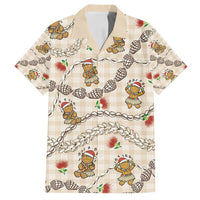 Beige Palaka Hawaii Mele Kalikimaka Family Matching Off Shoulder Maxi Dress and Hawaiian Shirt Ohia Lehua Shell Leis Funny Gingerbread Santa - Polynesian Pride