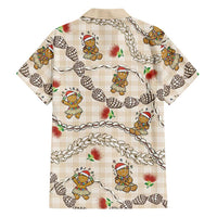 Beige Palaka Hawaii Mele Kalikimaka Family Matching Off Shoulder Maxi Dress and Hawaiian Shirt Ohia Lehua Shell Leis Funny Gingerbread Santa - Polynesian Pride